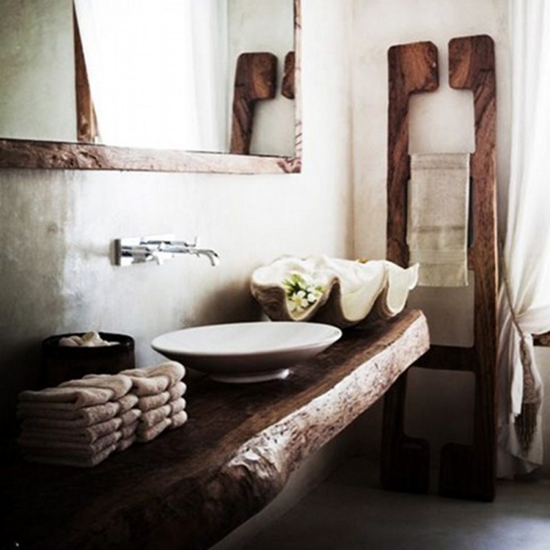 Mensola lavabo in legno massello di Castagno - Ugento 80/140 cm 