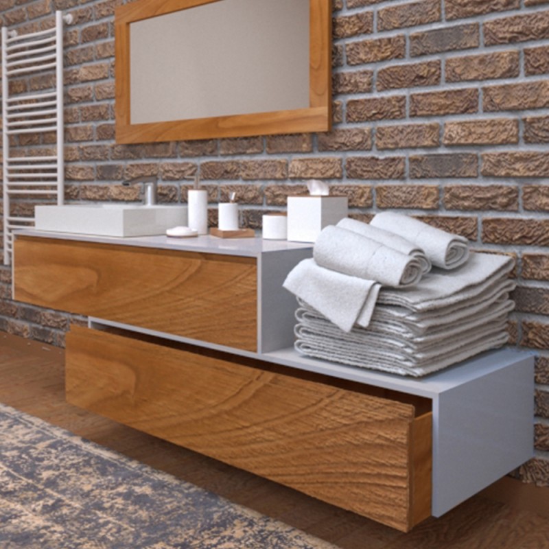 Mobile bagno mensola con cassetto sospeso in legno - XLAB Design