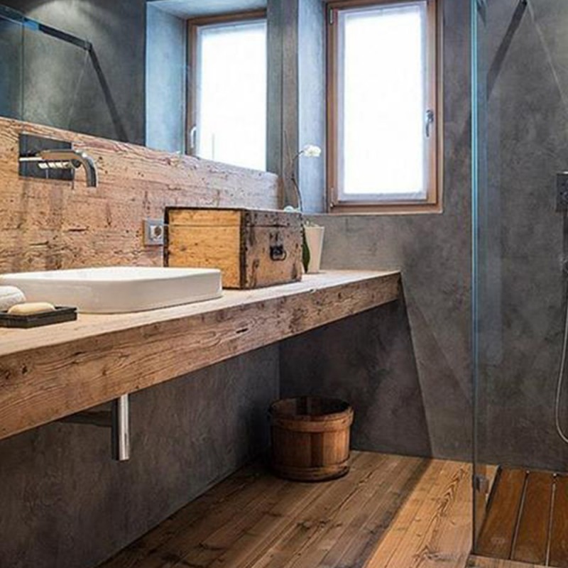 Mensole e piani per lavabo in legno massello di varie essenze e