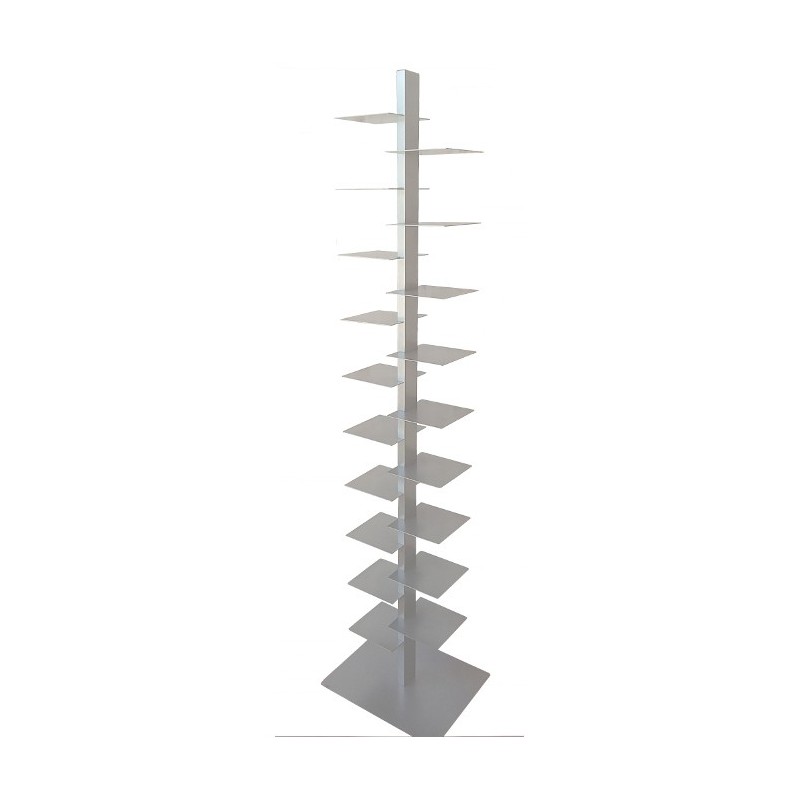 Libreria verticale a colonna Tower grigio alluminio H200 15 mensole porta  libri in lamiera di acciaio brevetto XLAB