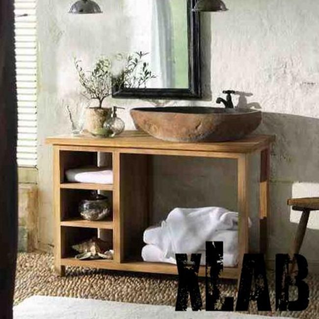 Mobile bagno a terra per lavabo con cassetti in legno massello finitura  rovere - Almira - XLAB Design