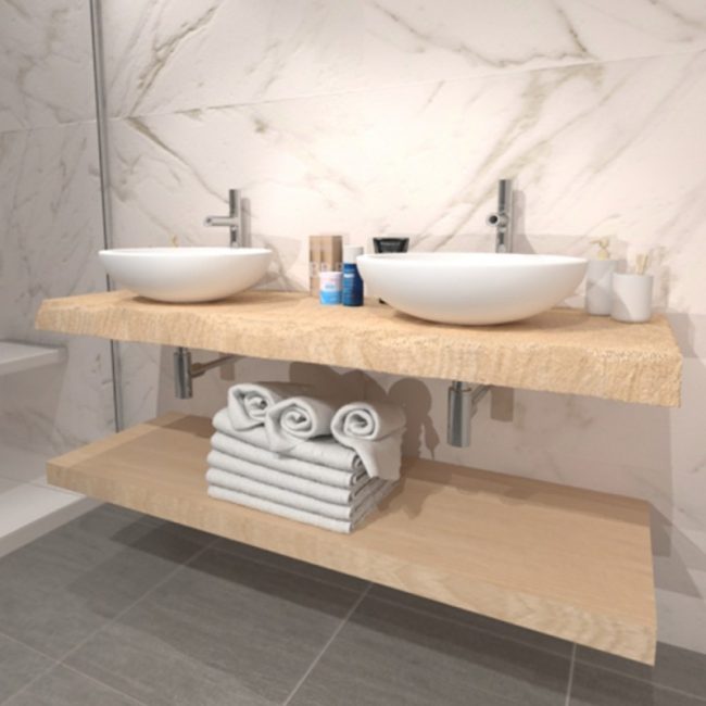 Mensola Piano Lavabo – Legno di Rovere Naturale - Mobili in Legno